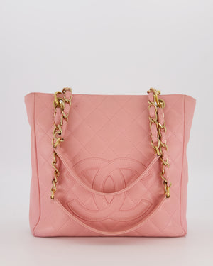 Chanel Vintage Petite Tote Bag in Pink Caviar Leather with CC Logo and Gold Hardware