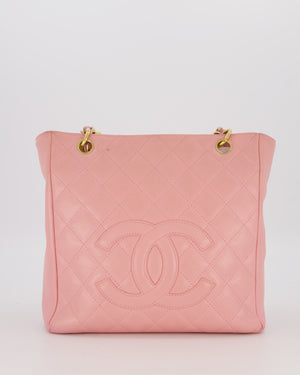 Chanel Vintage Petite Tote Bag in Pink Caviar Leather with CC Logo and Gold Hardware