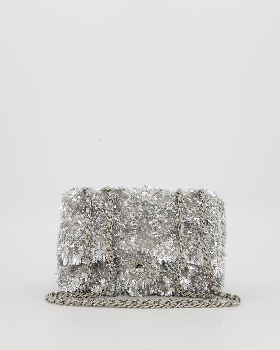 Chanel 25/S Silver Sequin Flap Bag with Silver Hardware
