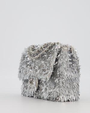 Chanel 25/S Silver Sequin Flap Bag with Silver Hardware