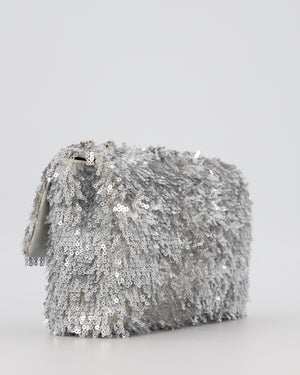 Chanel 25/S Silver Sequin Flap Bag with Silver Hardware