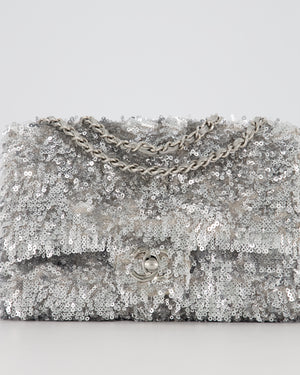 Chanel 25/S Silver Sequin Flap Bag with Silver Hardware