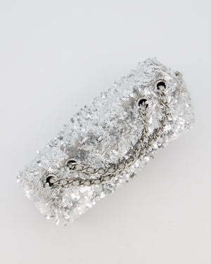 Chanel 25/S Silver Sequin Flap Bag with Silver Hardware