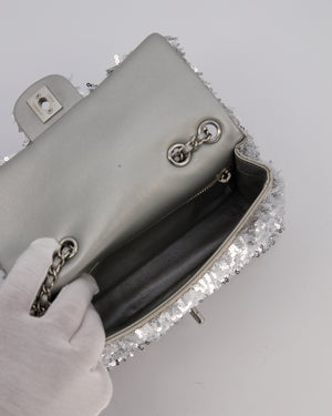 Chanel 25/S Silver Sequin Flap Bag with Silver Hardware