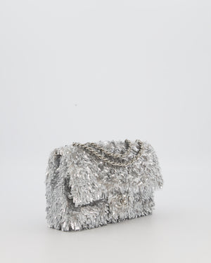 Chanel 25/S Silver Sequin Flap Bag with Silver Hardware
