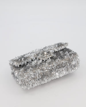 Chanel 25/S Silver Sequin Flap Bag with Silver Hardware