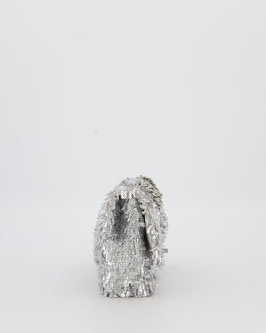 Chanel 25/S Silver Sequin Flap Bag with Silver Hardware