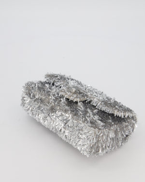 Chanel 25/S Silver Sequin Flap Bag with Silver Hardware