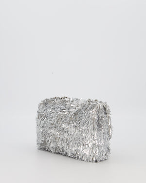 Chanel 25/S Silver Sequin Flap Bag with Silver Hardware