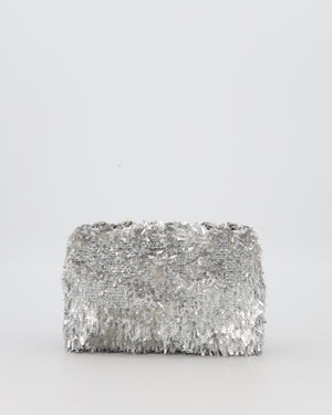 Chanel 25/S Silver Sequin Flap Bag with Silver Hardware