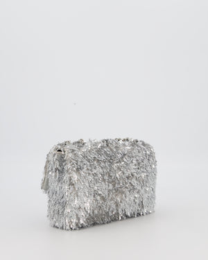 Chanel 25/S Silver Sequin Flap Bag with Silver Hardware