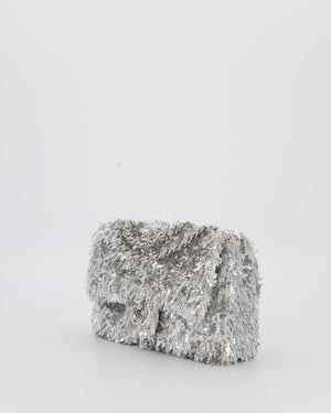 Chanel 25/S Silver Sequin Flap Bag with Silver Hardware