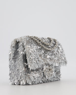 Chanel 25/S Silver Sequin Flap Bag with Silver Hardware