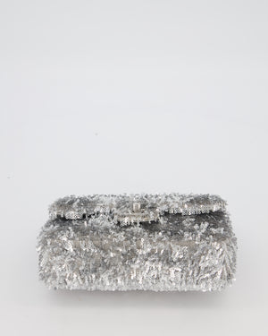 Chanel 25/S Silver Sequin Flap Bag with Silver Hardware