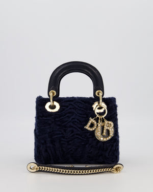 Christian Dior Mini Lady Dior Bag in Astrakhan Fur with Python Leather and Gold Hardware
