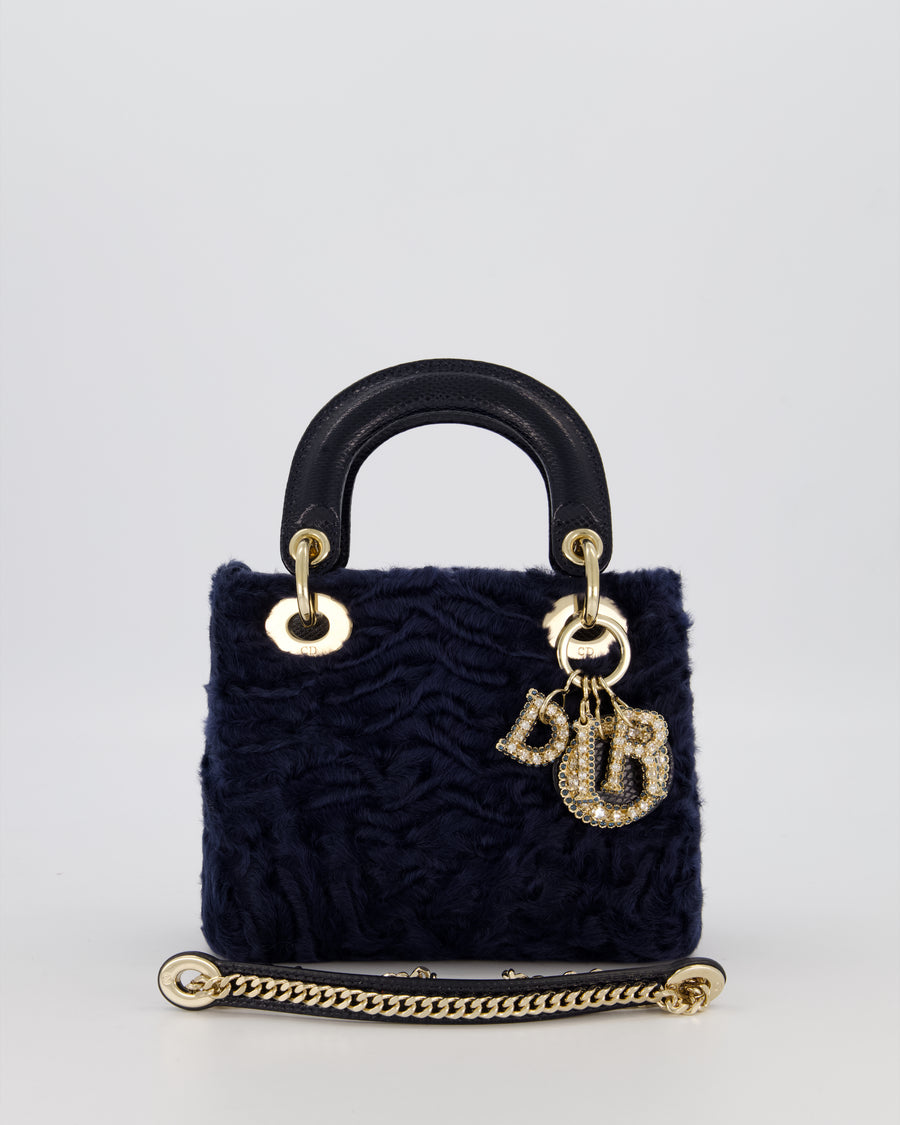 Christian Dior Mini Lady Dior Bag in Astrakhan Fur with Python Leather and Gold Hardware
