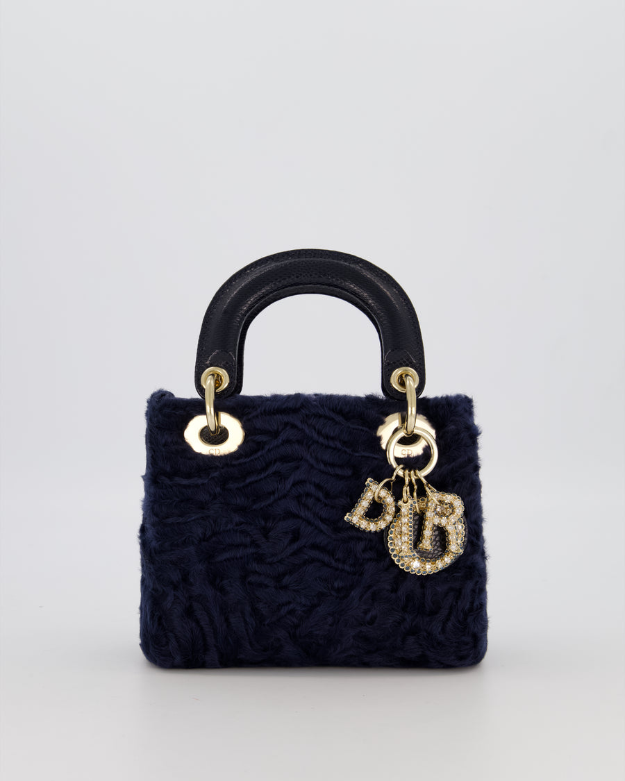 Christian Dior Mini Lady Dior Bag in Astrakhan Fur with Python Leather and Gold Hardware