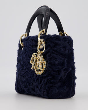 Christian Dior Mini Lady Dior Bag in Astrakhan Fur with Python Leather and Gold Hardware