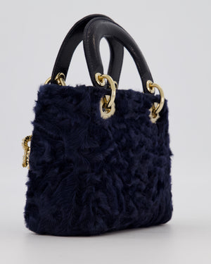 Christian Dior Mini Lady Dior Bag in Astrakhan Fur with Python Leather and Gold Hardware