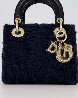 Christian Dior Mini Lady Dior Bag in Astrakhan Fur with Python Leather and Gold Hardware