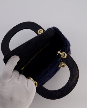 Christian Dior Mini Lady Dior Bag in Astrakhan Fur with Python Leather and Gold Hardware