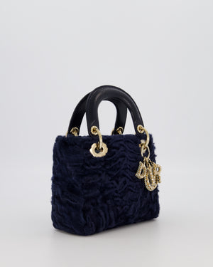 Christian Dior Mini Lady Dior Bag in Astrakhan Fur with Python Leather and Gold Hardware