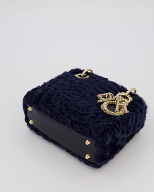 Christian Dior Mini Lady Dior Bag in Astrakhan Fur with Python Leather and Gold Hardware