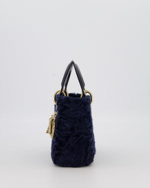 Christian Dior Mini Lady Dior Bag in Astrakhan Fur with Python Leather and Gold Hardware