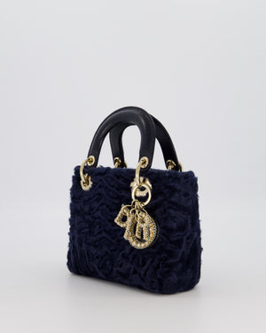Christian Dior Mini Lady Dior Bag in Astrakhan Fur with Python Leather and Gold Hardware