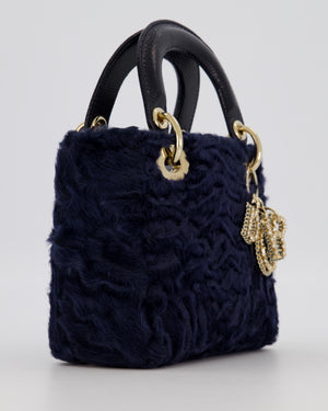Christian Dior Mini Lady Dior Bag in Astrakhan Fur with Python Leather and Gold Hardware