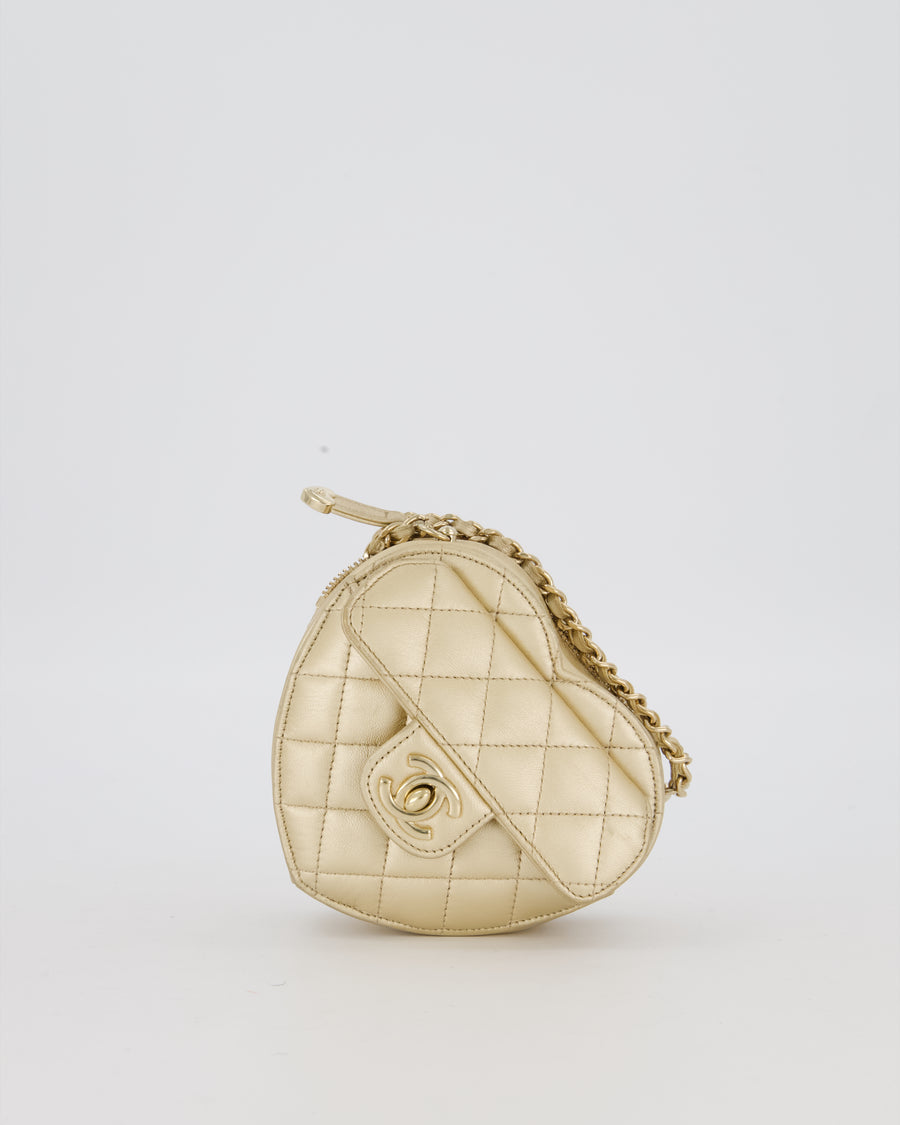 Chanel Gold Mini Quilted Lambskin CC In Love Heart Bag with Champagne Gold Hardware
