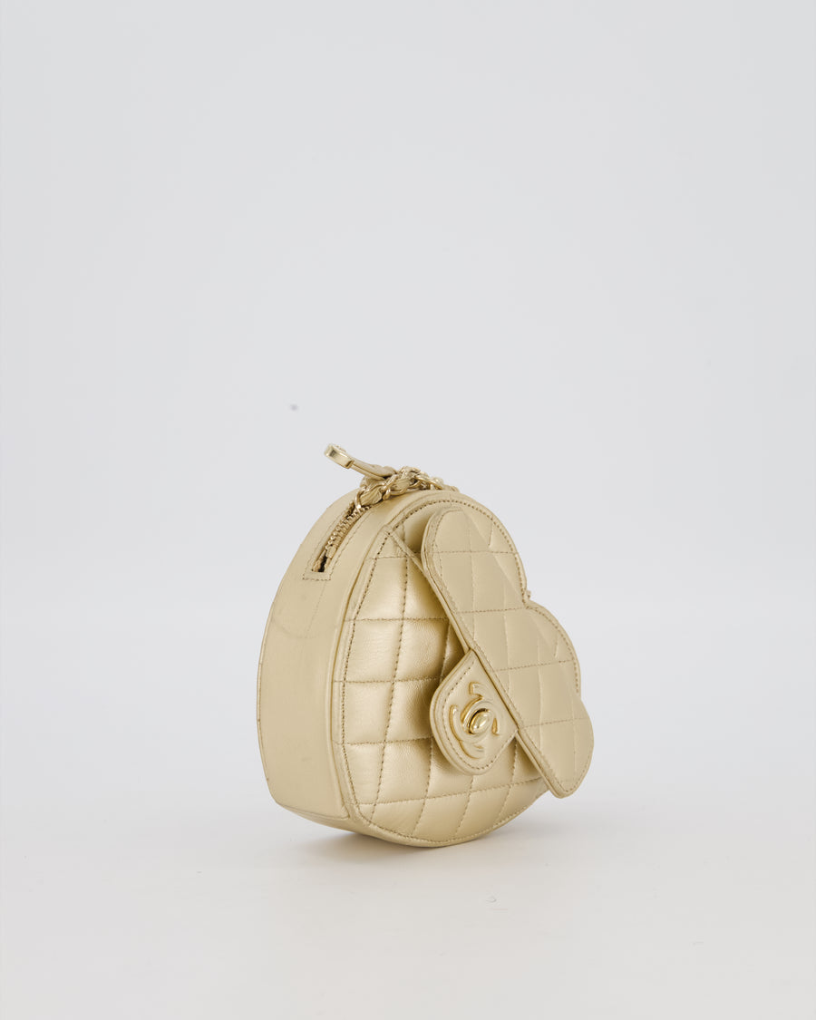 Chanel Gold Mini Quilted Lambskin CC In Love Heart Bag with Champagne Gold Hardware