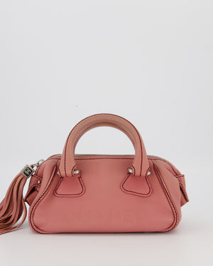 Chanel Pink Small Bowling Shoulder Bag in Calfskin Leather with Tassel Details and Silver Hardware