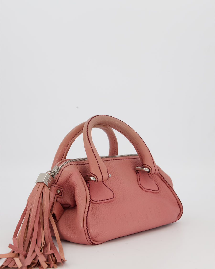Chanel Pink Small Bowling Shoulder Bag in Calfskin Leather with Tassel Details and Silver Hardware