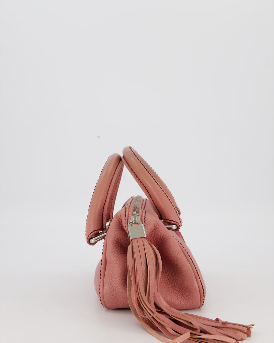 Chanel Pink Small Bowling Shoulder Bag in Calfskin Leather with Tassel Details and Silver Hardware