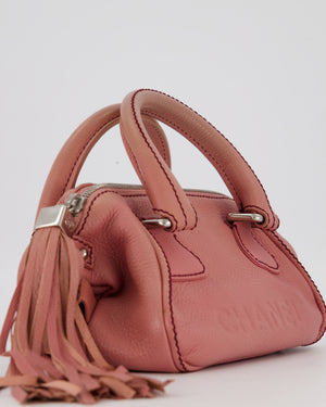 Chanel Pink Small Bowling Shoulder Bag in Calfskin Leather with Tassel Details and Silver Hardware