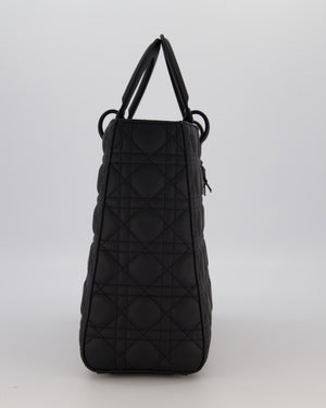 Christian Dior Black Ultramatte Large Lady Dior Bag in Lambskin Leather With Black Metal Hardware