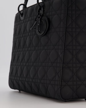 Christian Dior Black Ultramatte Large Lady Dior Bag in Lambskin Leather With Black Metal Hardware