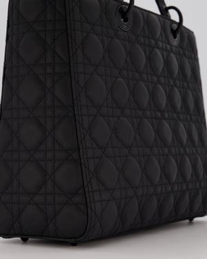 Christian Dior Black Ultramatte Large Lady Dior Bag in Lambskin Leather With Black Metal Hardware