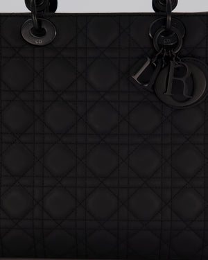 Christian Dior Black Ultramatte Large Lady Dior Bag in Lambskin Leather With Black Metal Hardware