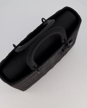 Christian Dior Black Ultramatte Large Lady Dior Bag in Lambskin Leather With Black Metal Hardware
