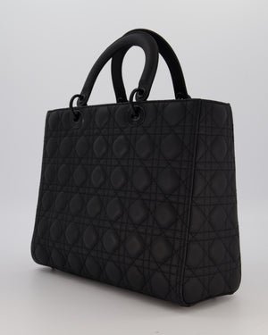Christian Dior Black Ultramatte Large Lady Dior Bag in Lambskin Leather With Black Metal Hardware