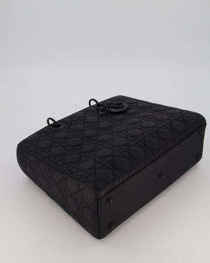 Christian Dior Black Ultramatte Large Lady Dior Bag in Lambskin Leather With Black Metal Hardware