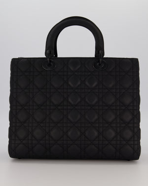 Christian Dior Black Ultramatte Large Lady Dior Bag in Lambskin Leather With Black Metal Hardware