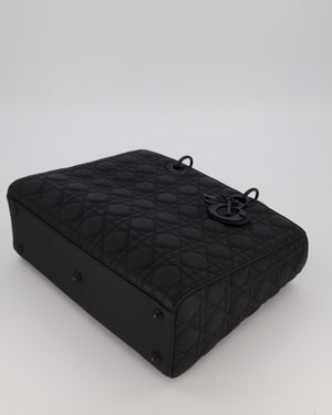 Christian Dior Black Ultramatte Large Lady Dior Bag in Lambskin Leather With Black Metal Hardware