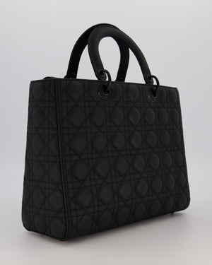 Christian Dior Black Ultramatte Large Lady Dior Bag in Lambskin Leather With Black Metal Hardware