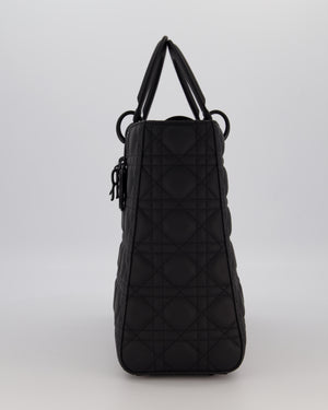 Christian Dior Black Ultramatte Large Lady Dior Bag in Lambskin Leather With Black Metal Hardware