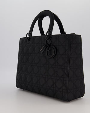 Christian Dior Black Ultramatte Large Lady Dior Bag in Lambskin Leather With Black Metal Hardware
