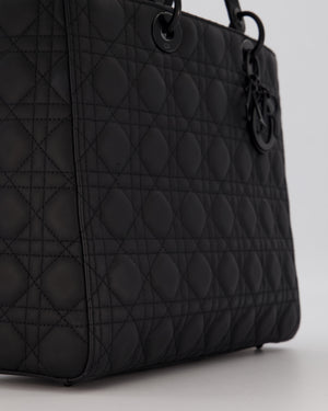 Christian Dior Black Ultramatte Large Lady Dior Bag in Lambskin Leather With Black Metal Hardware