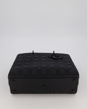 Christian Dior Black Ultramatte Large Lady Dior Bag in Lambskin Leather With Black Metal Hardware